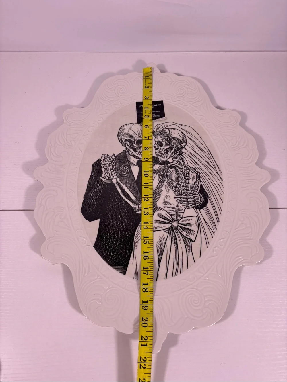 NWT Cynthia Rowley Skeleton Bride Groom Halloween Platter Gothic Wedding 20”